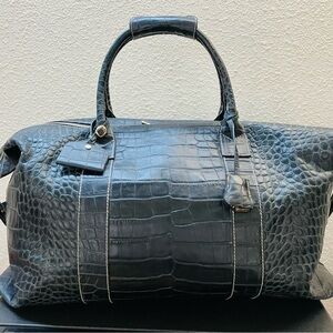 Dooney & Bourke Croc Embossed Nile Duffle Overnight Travel Bag Dark Blue Leather